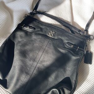 Large Coach Black Leather Tote with Silver Details